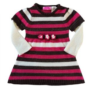 Young Hearts Y2K Flower Sweater Dress Brown Pink Girls 18 Months